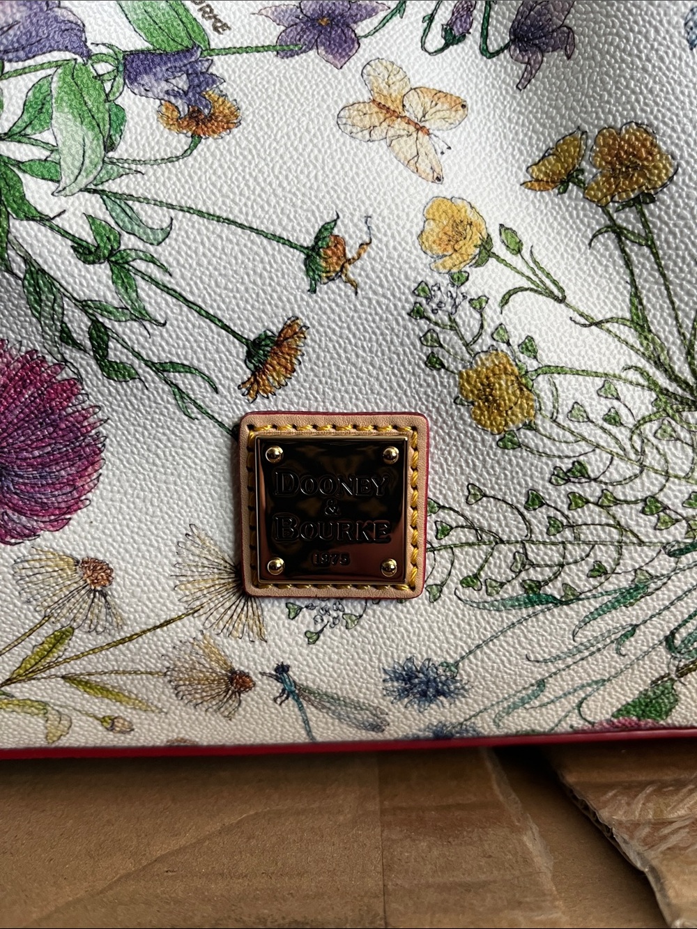 Dooney & Bourke White Floral Leather Tote with Multicolor Garden Print